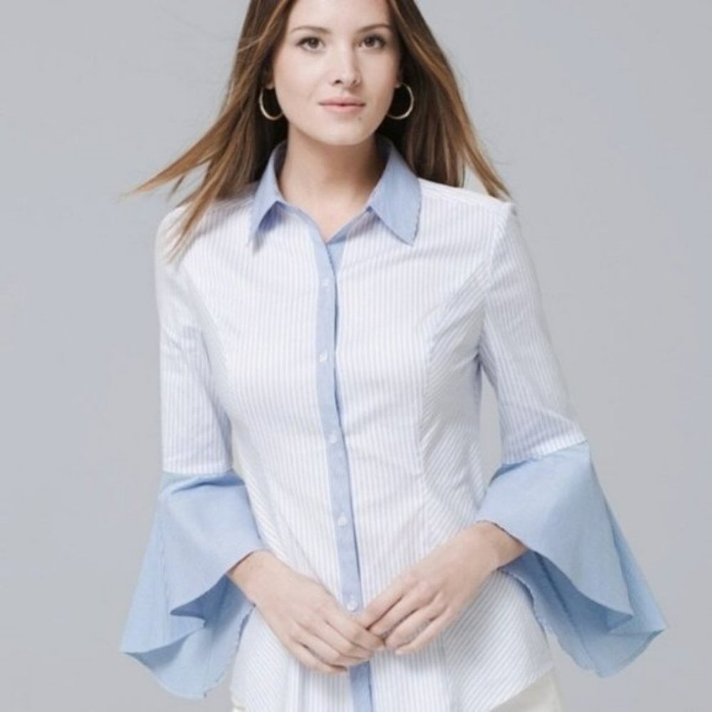 WHITE HOUSE BLACK MARKET Bell Sleeve Button Up Blouse